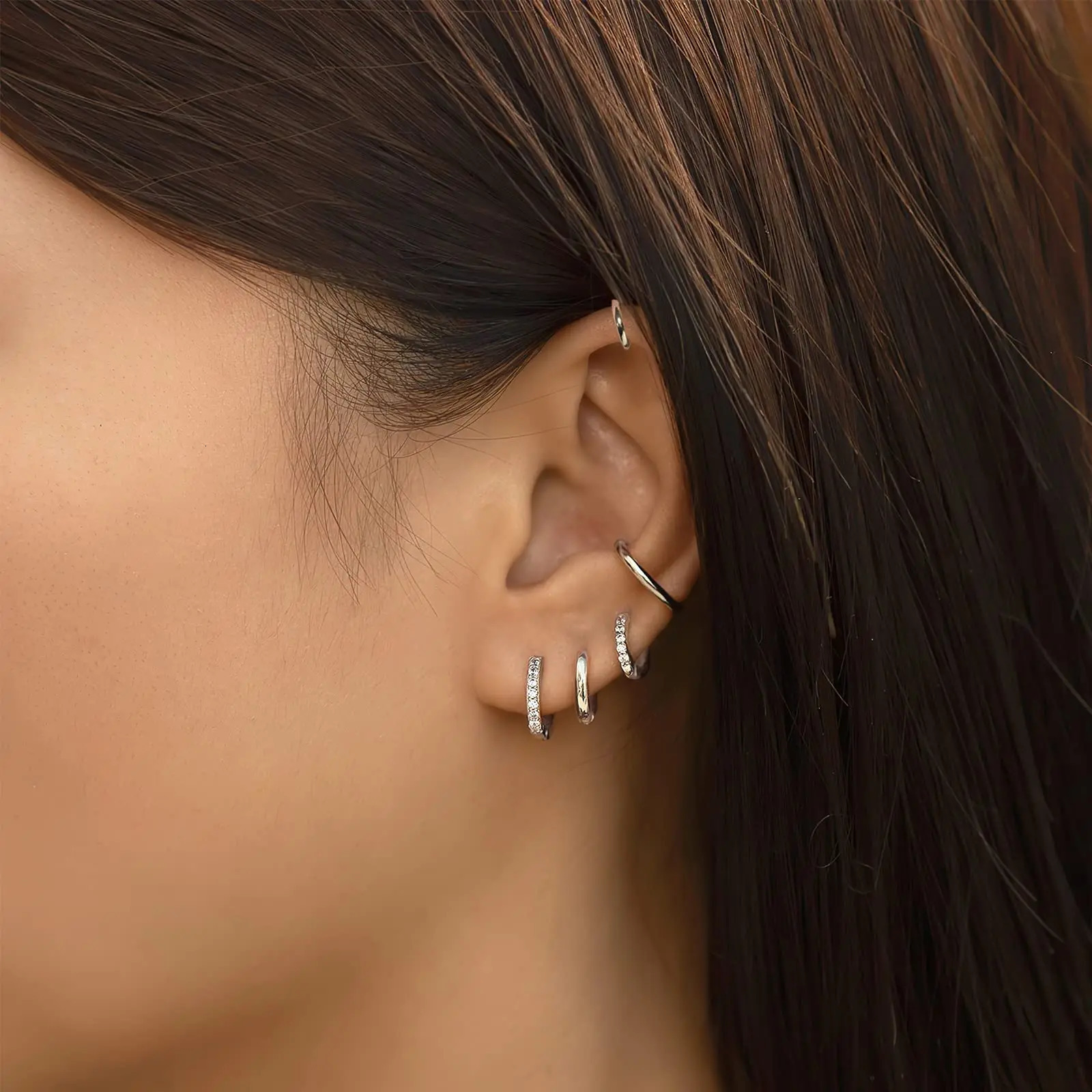 Shevalues 3 Pairs Hoop Earrings Set for Women 14K Gold Plated Men Jewelry Hypoallergenic Earrings Decoration for Ladies 250812