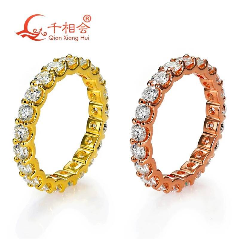 yellow rose gold 0.1ct 3mm round white moissanite Eternity Band Customizable Specifications 925 Silver Jewelry Rings Engagement
