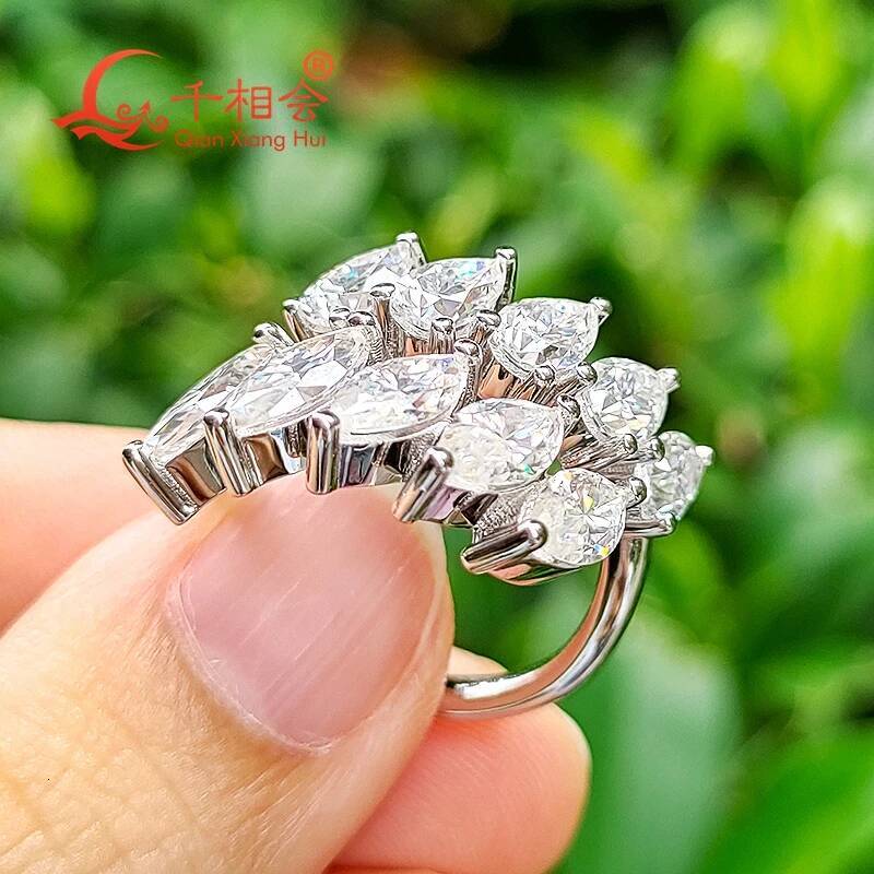 17.5mm pear marquise two rows Sterling 925 Silver Moissanite Ring Men women Diamonds Male fine Jewelry gitf wedding