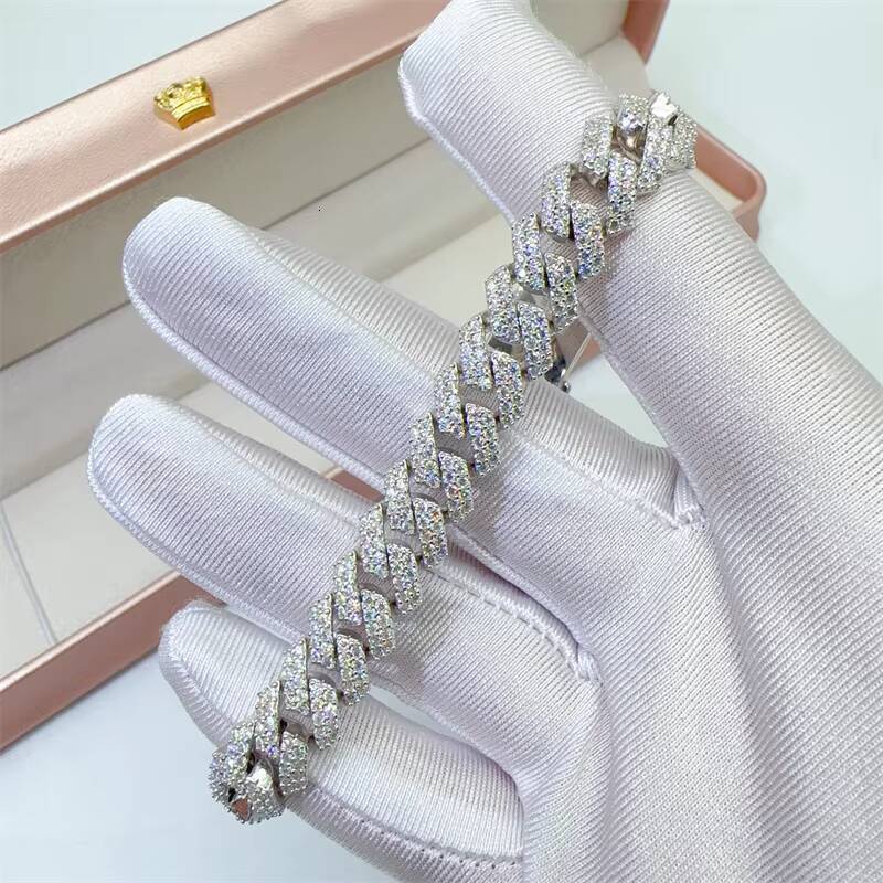 Diamond Tester 925 Sterling Silver Moissanite Necklace 10mm Iced VVS Cuban Link Chain Hip Hop Jewelry for Men