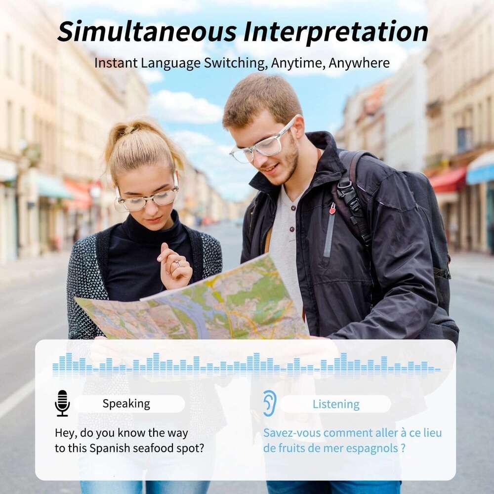Smart AI Bluetooth Glasses Unisex 144 Languages Instant Translation Interpretation Blue Light Filter Color Changing Transition Lenses Touch and Voice 