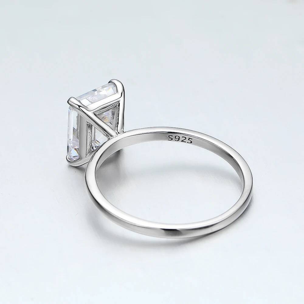 KNOBSPIN 4ct Emerald Moissanite Ring s925 Sterling Sliver Plated 18k White Gold Wedding Band Engagement Rings For Women