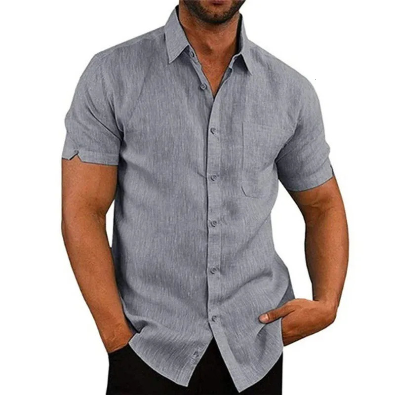 Summer Polo Collar Solid Short Sleeve Button Mens Shirt Mens Clothing 250813