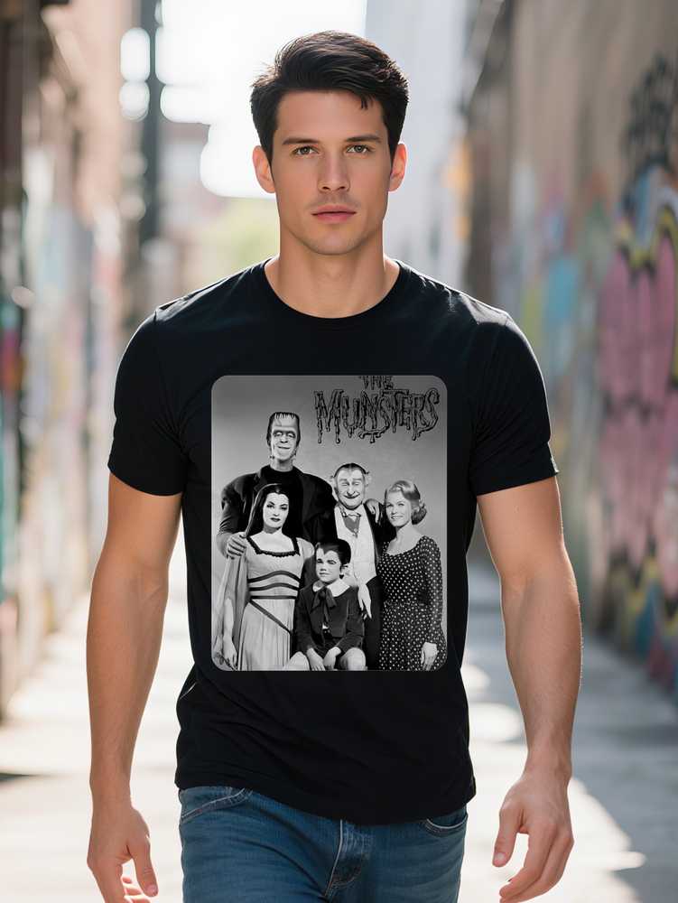 Men s The Munsters TV Show Graphic T Shirt Black Retro Gothic Font Lightweight Summer Casual Round Neck Regular Fit