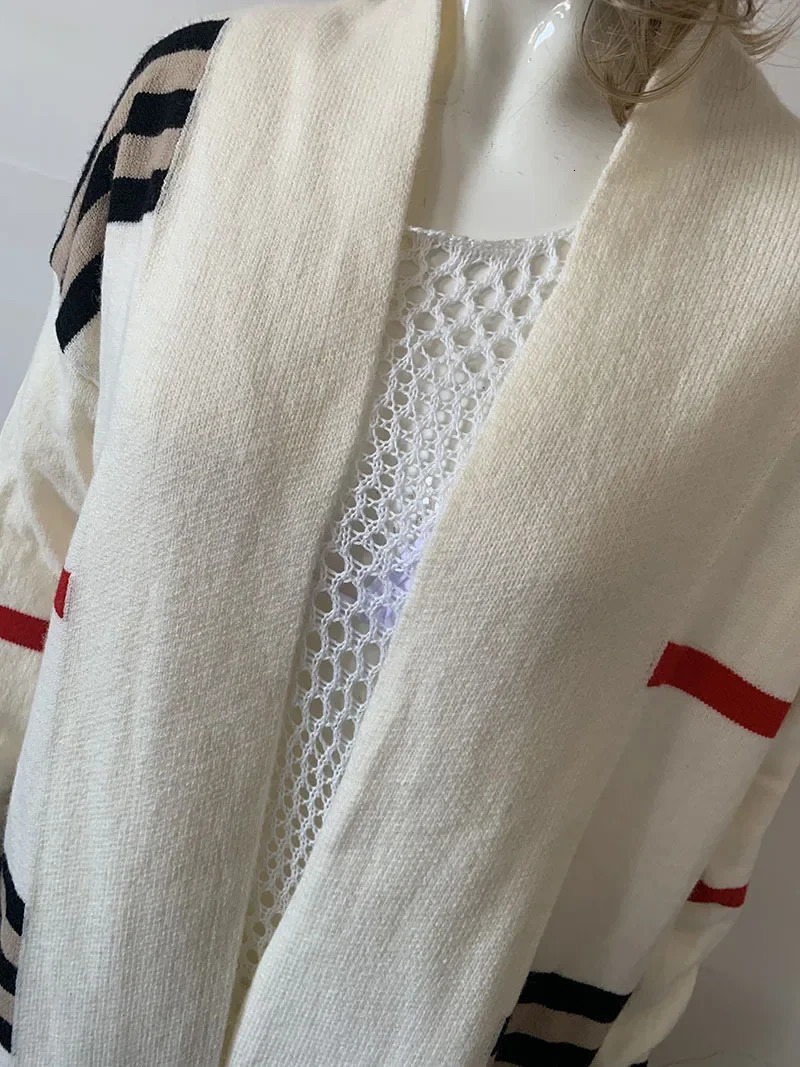 Women Sweater Spring Autumn Cardigan Coats Casual Stripes Knitted Clothe Oversized Long Coat 250812