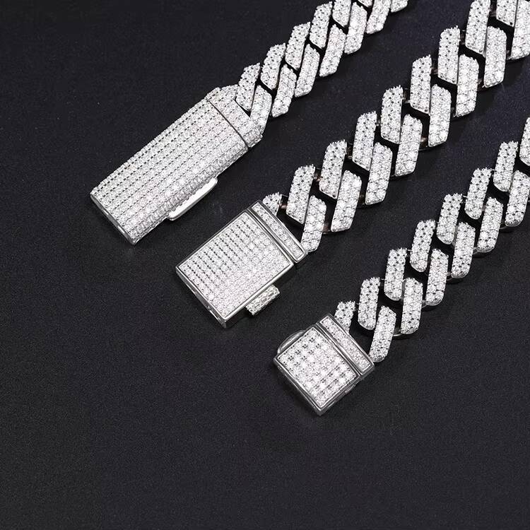 Fashion Hip Hop Cuban Bracelet 8mm-15mm Sterling Silver VVS1-D Moissanite 2 Rows Link Bracelet Gift
