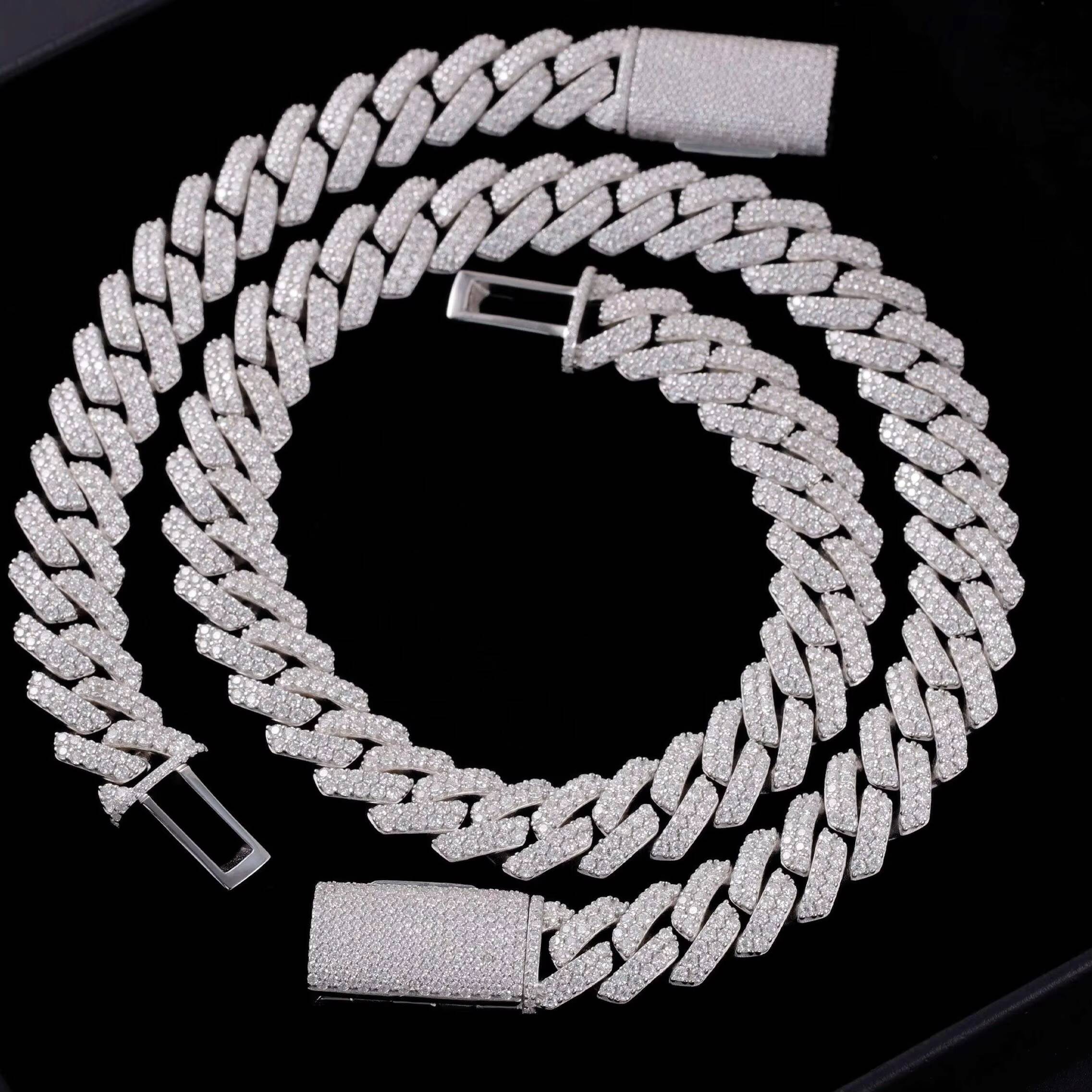 Mossanite Cuban Chain for Men 2rows 8mm-14mm Width Hip Hop Necklace Jewelry 925 Solid Silver Chain Necklace