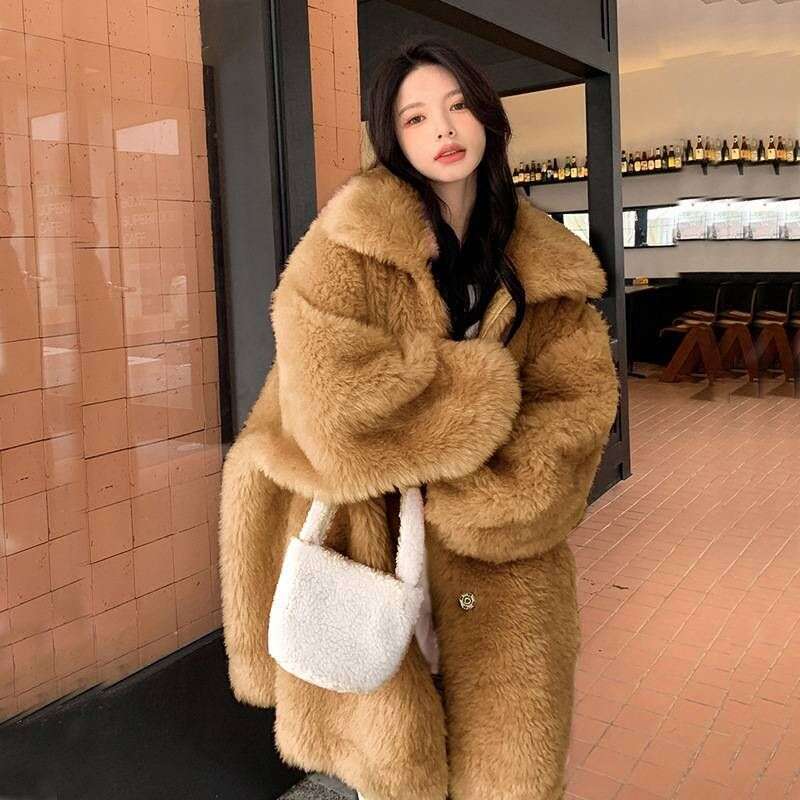 Women's Clothing Autumn Winter Wool Fur Coat Fashion Loose Casual Thickened Medium And Long Large Lapel
