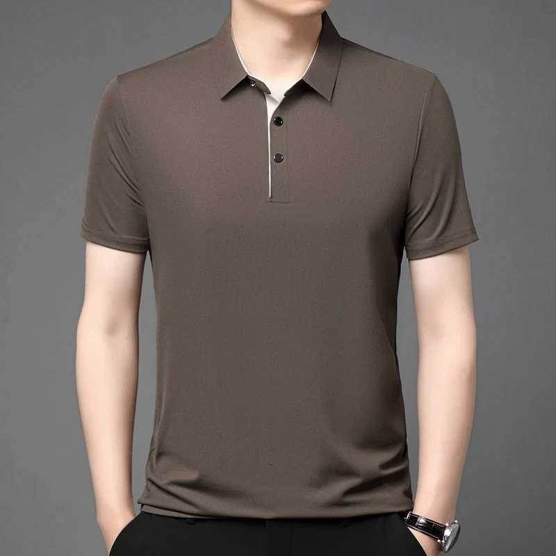 Summer Ice Silk Polo Shirt High-End T-Shirt Solid Color New Half Sleeve Non-Marking Casual Lapels Business Thin Menswear XJ250804