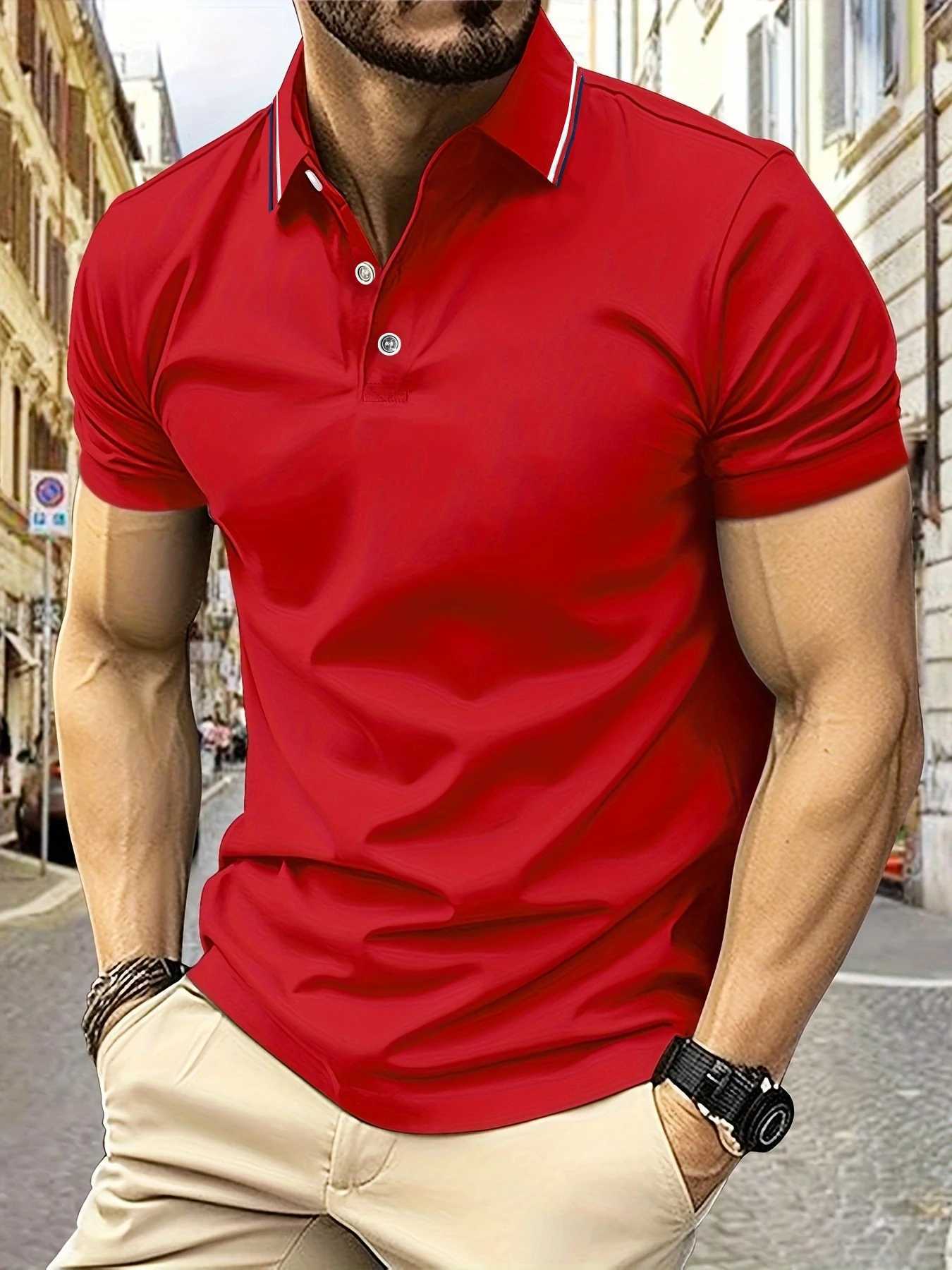 Mens Striped Collar Polo Shirt Summer Breathable Soft Touch Easy Care Casual Business Classic Fit Short Sleeve Daily Wear Top XJ250804
