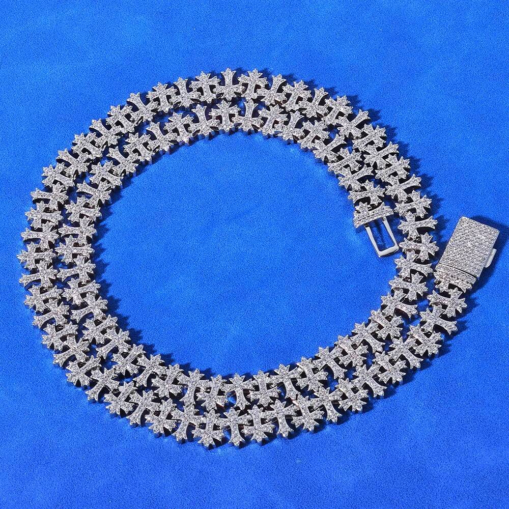 Hip Hop Style 8/11mm Minimalist Design Moissanite Cross Necklace With VVS Diamond 925 Silver Cuban Chain Necklace