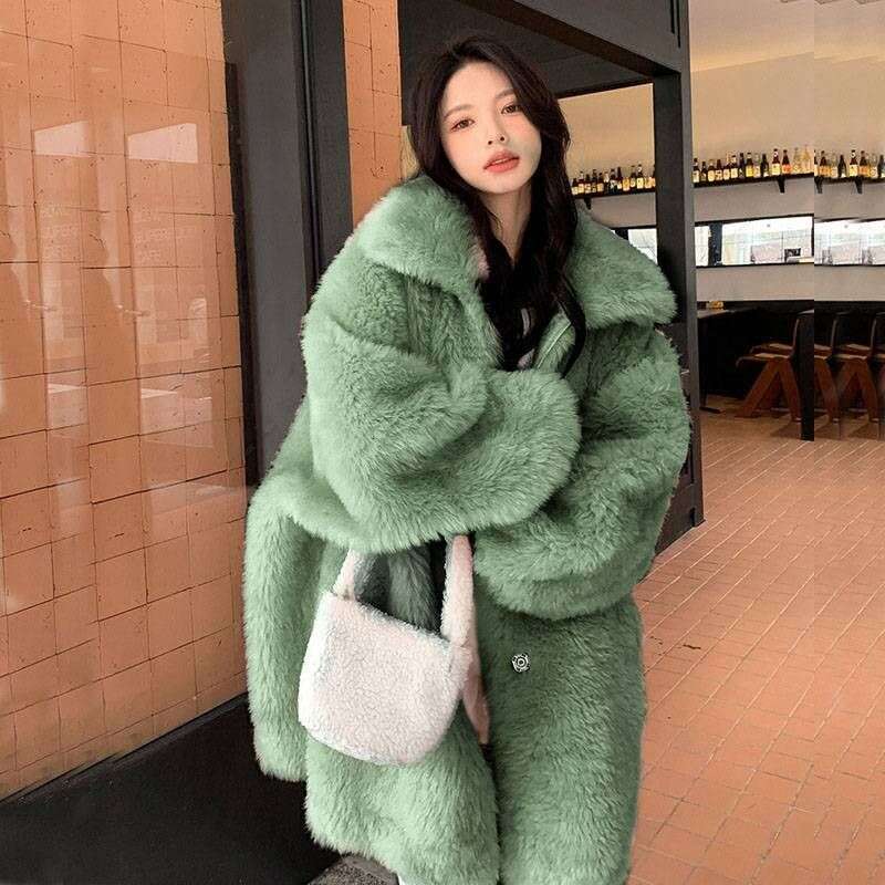 Women's Clothing Autumn Winter Wool Fur Coat Fashion Loose Casual Thickened Medium And Long Large Lapel