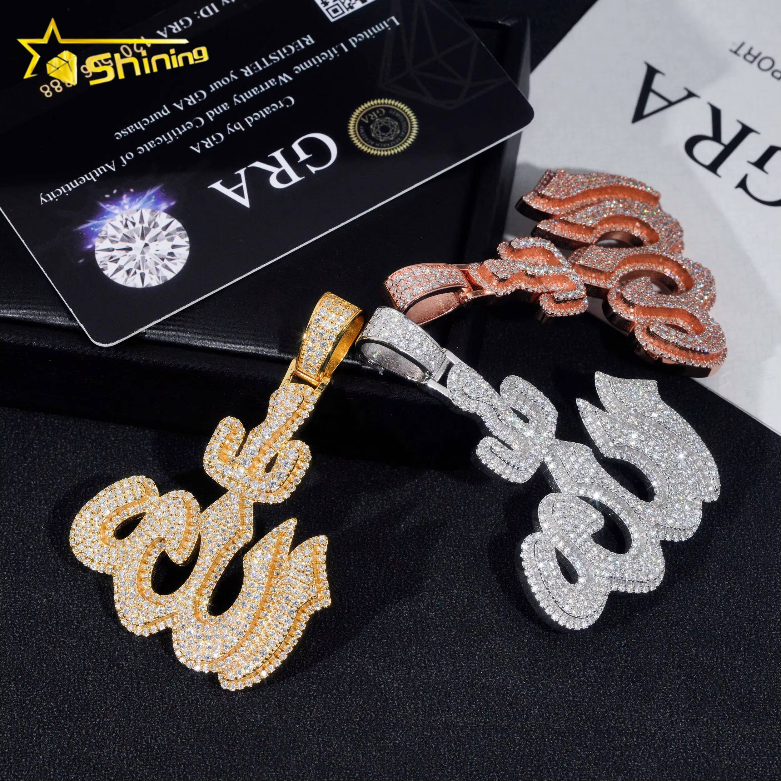 GRA Fine Jewelry 925 Sterling Silver Gold Plated Diamond Iced Out Hip Hop Jewelry Custom Moissanite Pendant Allah Pendant