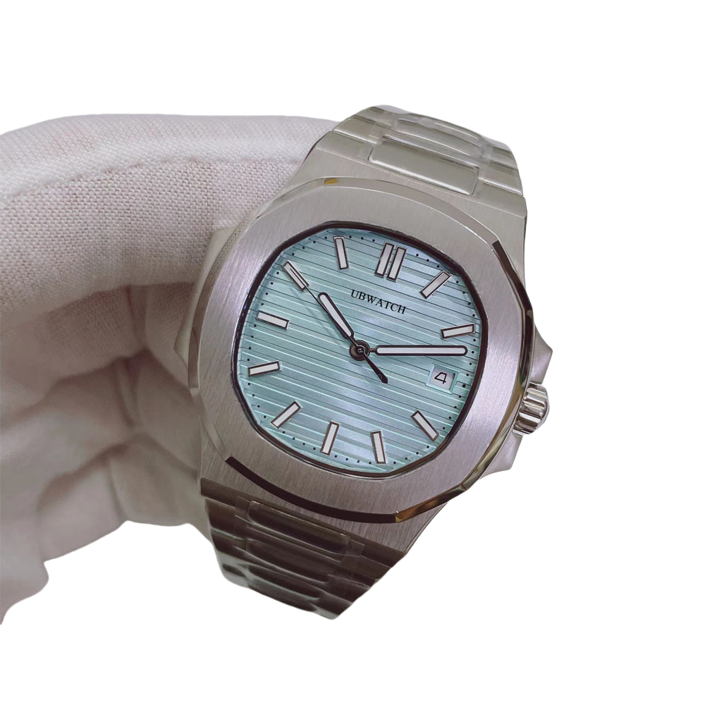 40MM P1 Automaitc Mechanical Lignt Striped Dial Mens Watches Glass Back Wear Resistant Sapphire Crystal Silver Stainless Steel Man Wristwatches