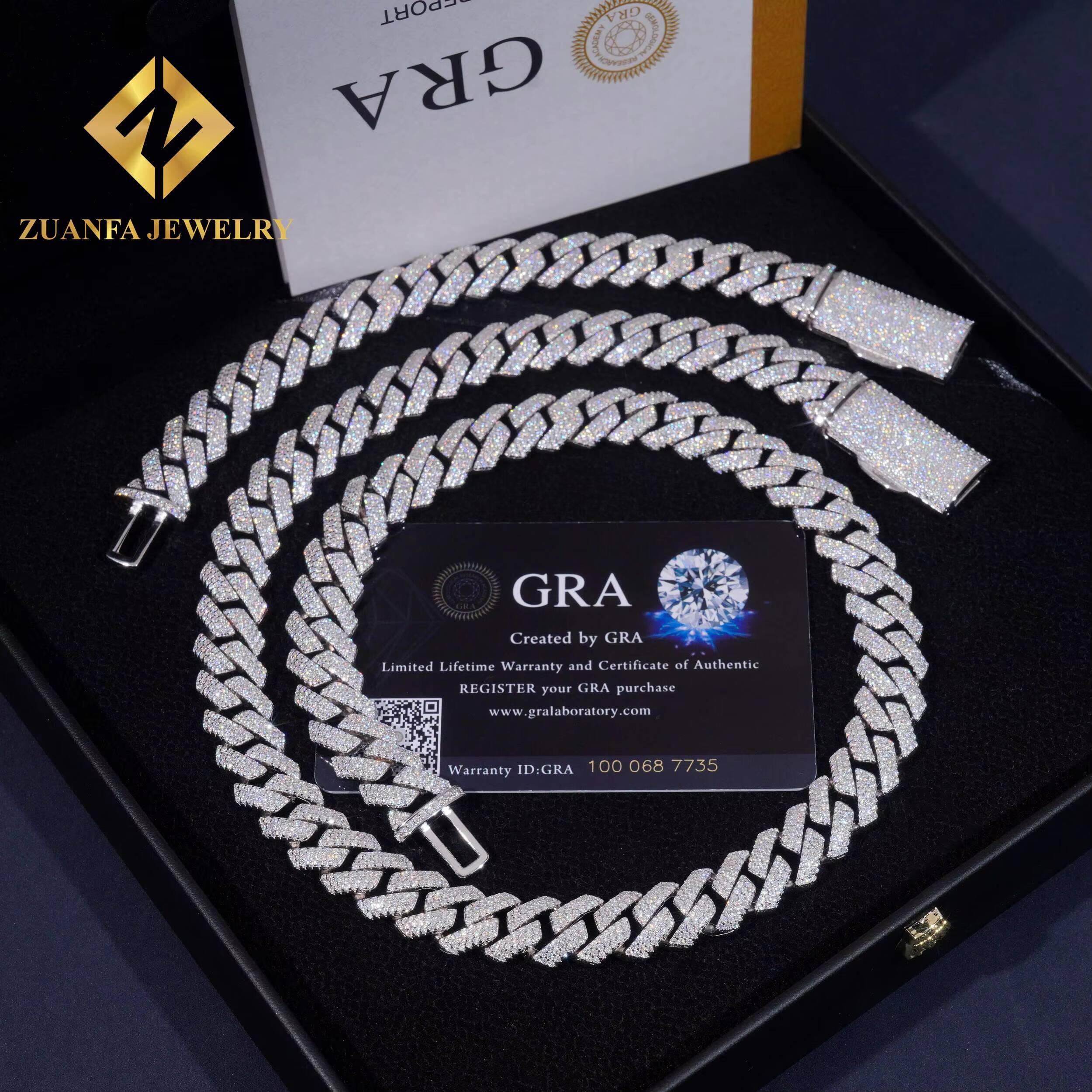 Ready to Ship 13mm 2 Rows Moissanite Pass Dia Tester Sier Gold Plated Cuban Link Chain Fine Jewelry