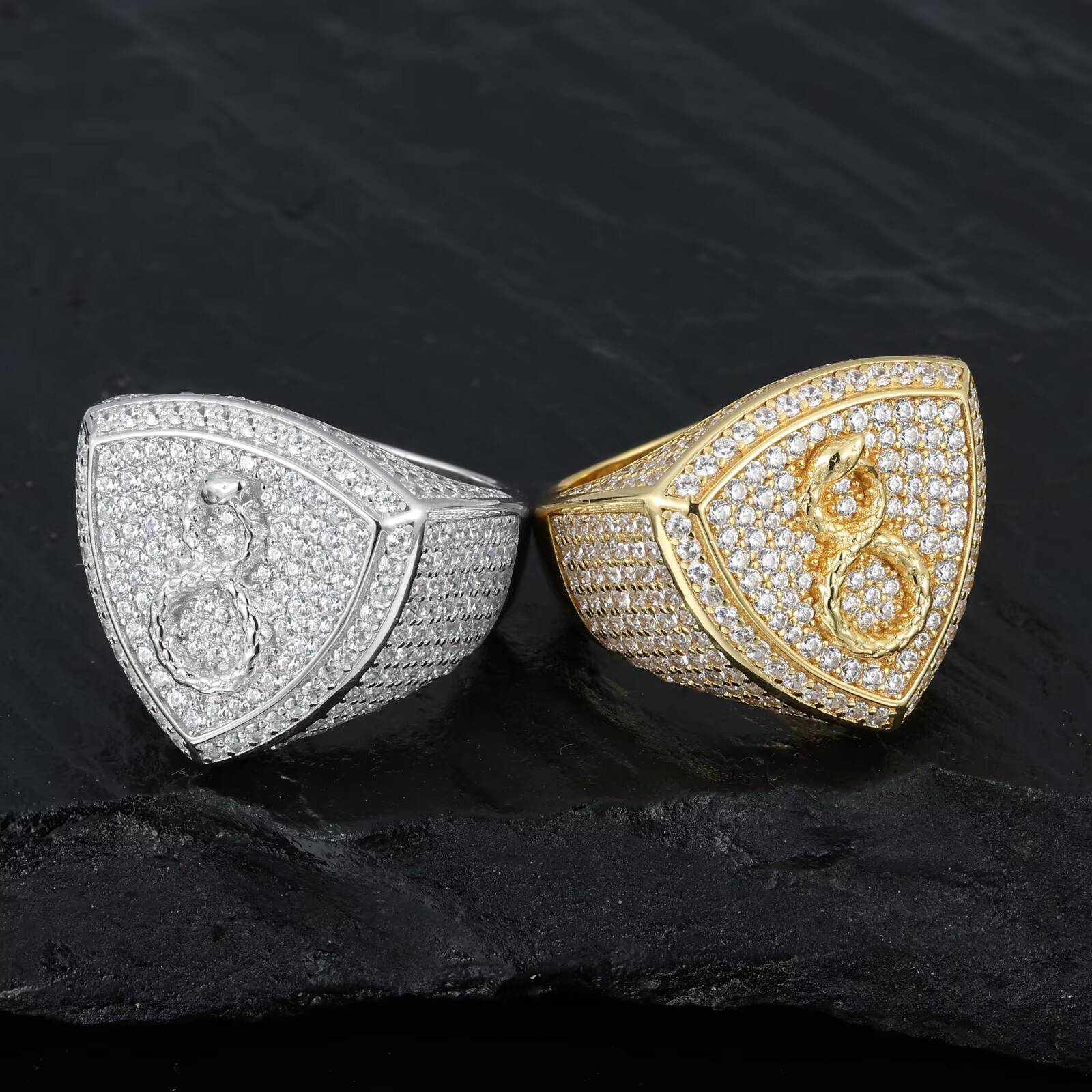 Fashion Design Hip Hop Jewelry Gold Plated Sterling Sier VVS Moissanite Dia Number 8 Snake Ring for Men