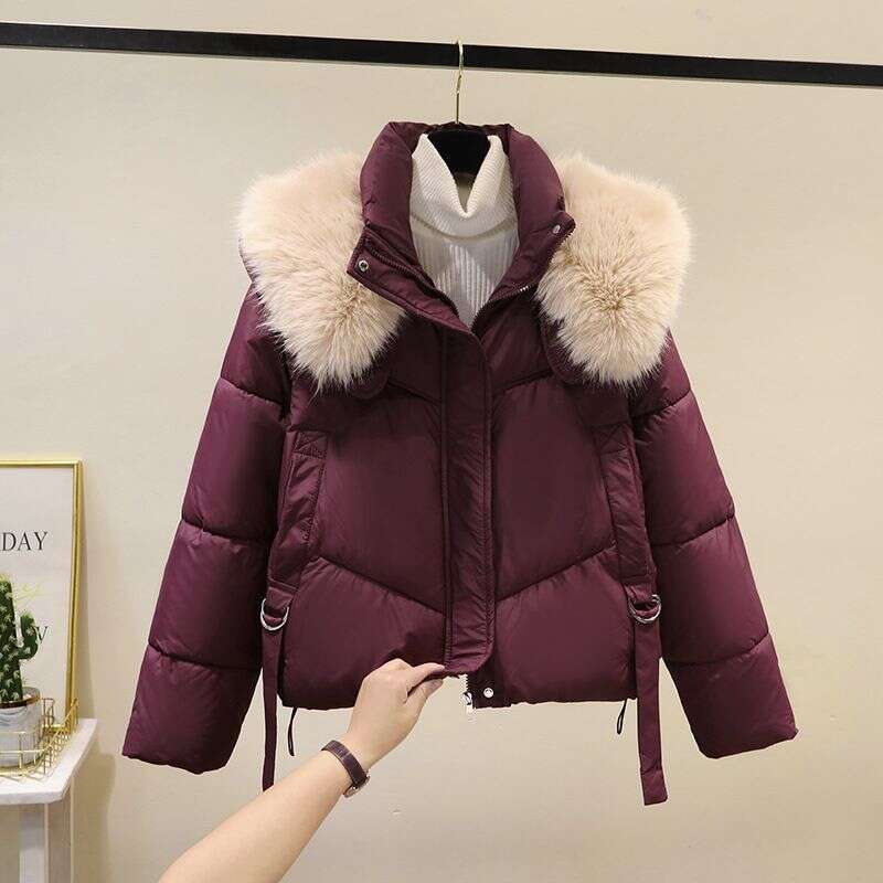 New Fashionable Loose Thick Cotton Jacket with Western Style, Large Hairy Collar, Down Cotton Jacket, Small and Thin Women's Cotton Jacket