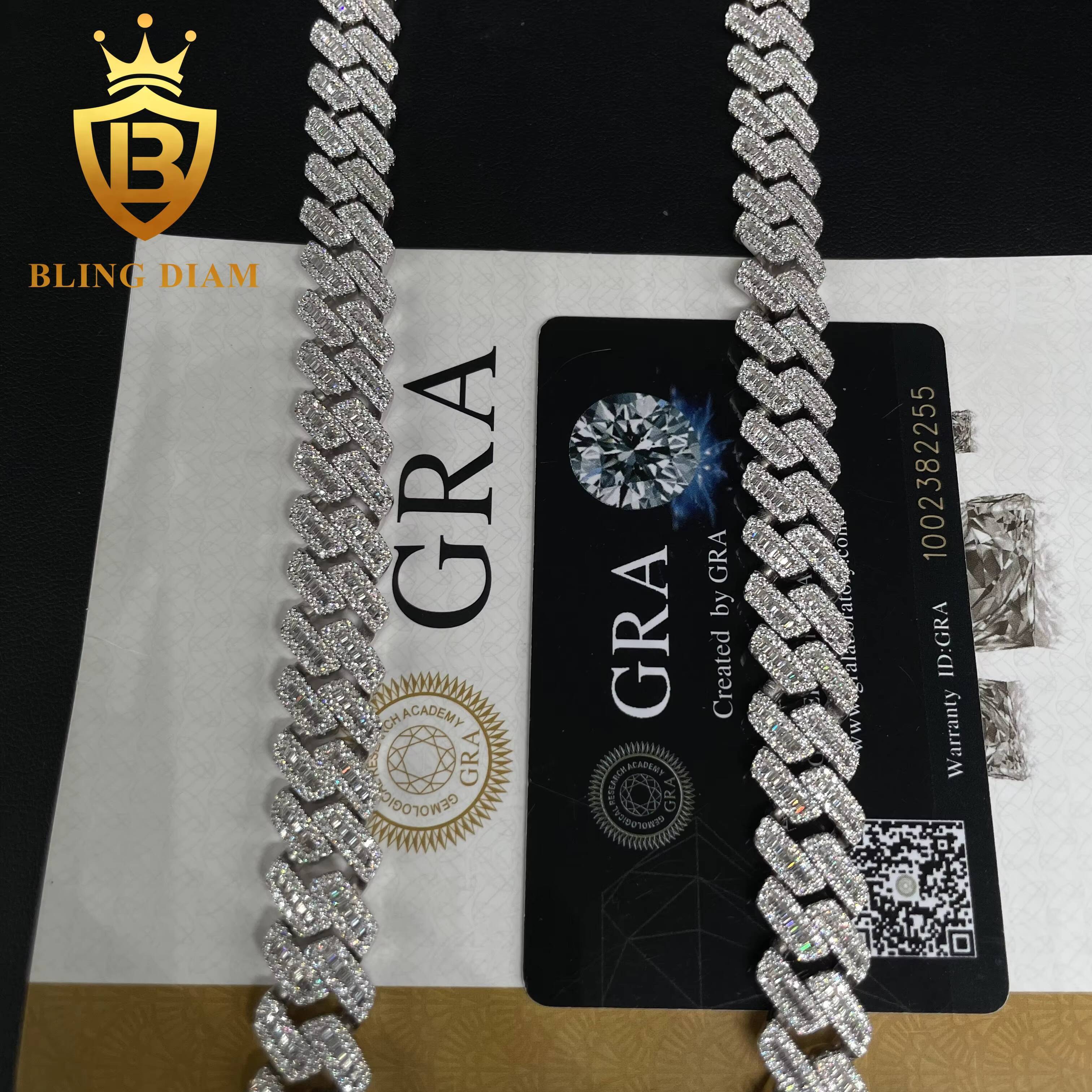 Fashion Hip Hop 12MM Width Cuban Link Chain Sterling Silver 925 VVS Moissanite Diamond Jewelry Men Cuban Necklace