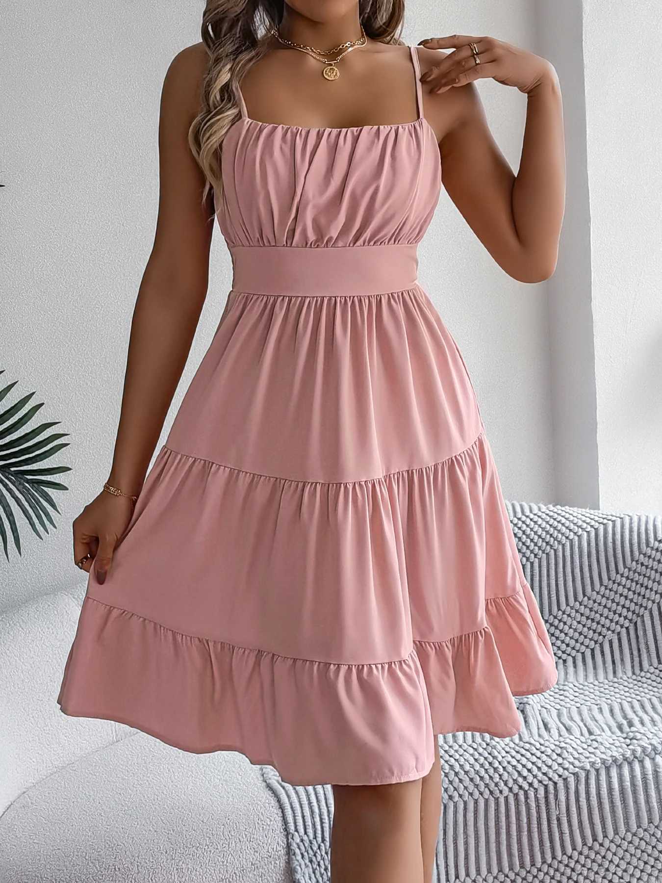 Casual Vacation Ruffled Camisole Dress Spring Summer Womens Solid Dresses for Women XJ250814