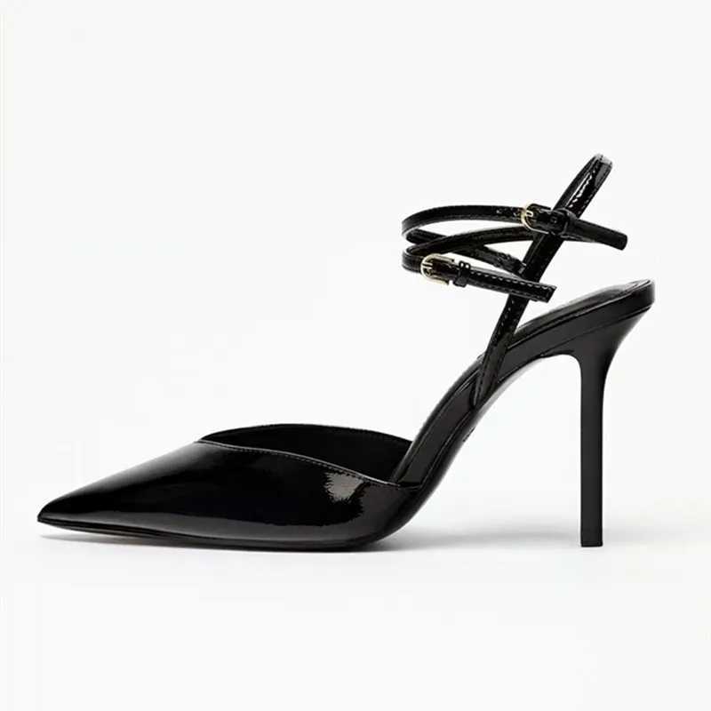Sexy Pointed Toe Patent Leather Women Pumps Elegant Ankle Strap Buckle High Heels Luxury Designer Shoes Mules Heeled Sandals W250814