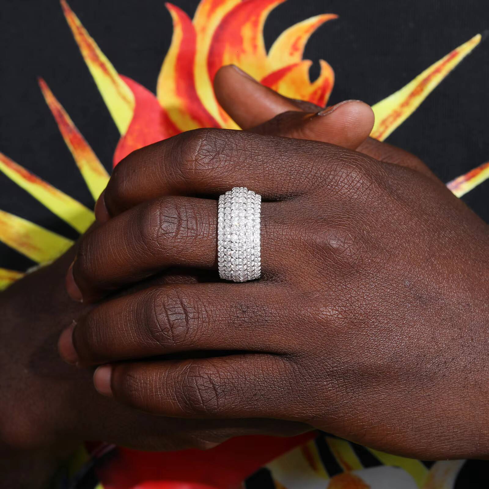 Pass Dia Tester 6 Layers Lab Created Moissanite Band White Gold Sterling Sier Wedding Jewelry Engagement Ring