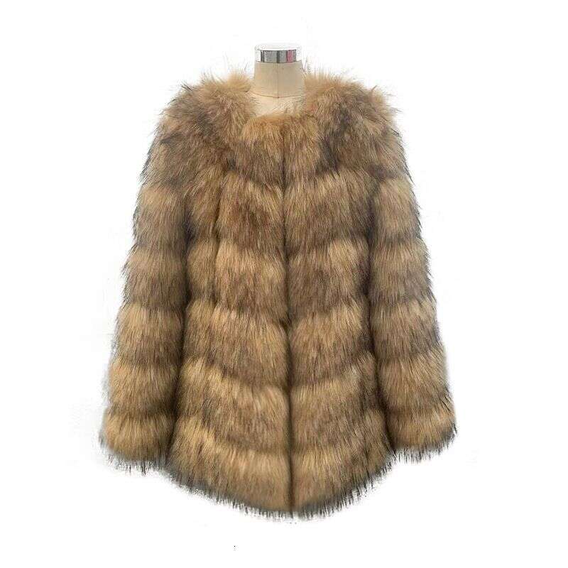 Clothing Manufacturers Wholesale Cross Border Faux Imitation Raccoon Splicing Women's Artificial Fur Coat