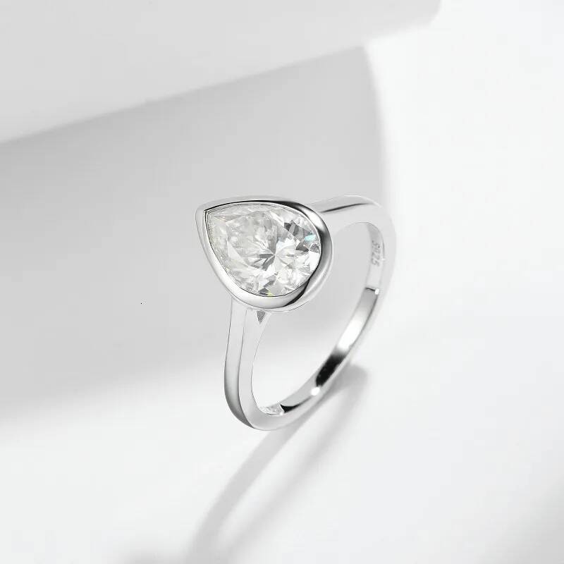 BXINY 2CT Pear Cut Moissanite RingS 925 Sterling Silver Bezel Set Lab Diamond Solitaire Wedding BandS Fine Jewelry GRA Certified