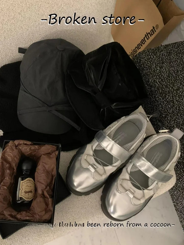 D Home Silver Leather Thi Bot Ballet Function oes Women Retro Mary Jane Casual Sports oes Faionable Slip-On... 250809