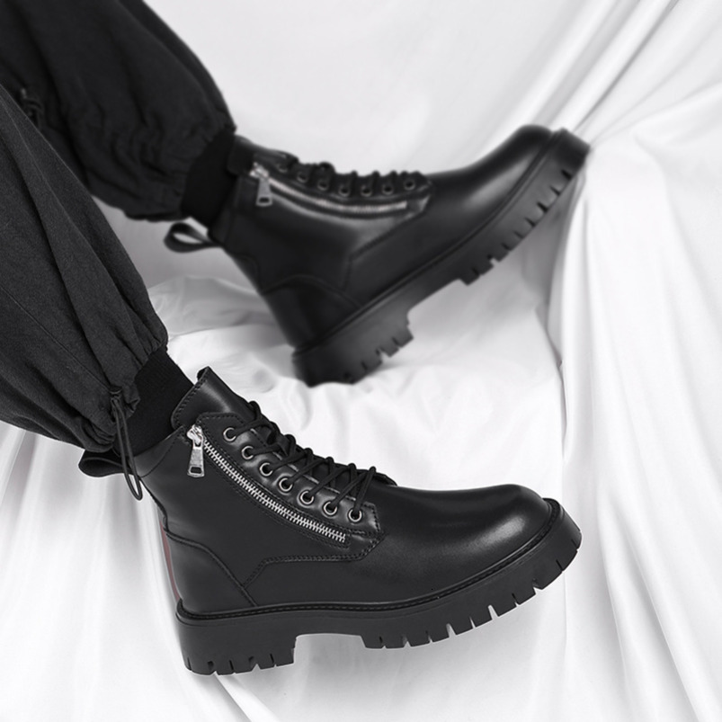 Martin Men 2023 New Versatile Mid-Top Height-Increasing Soft Surface Side Zipper British Workwear High-Top Boots 1133-R