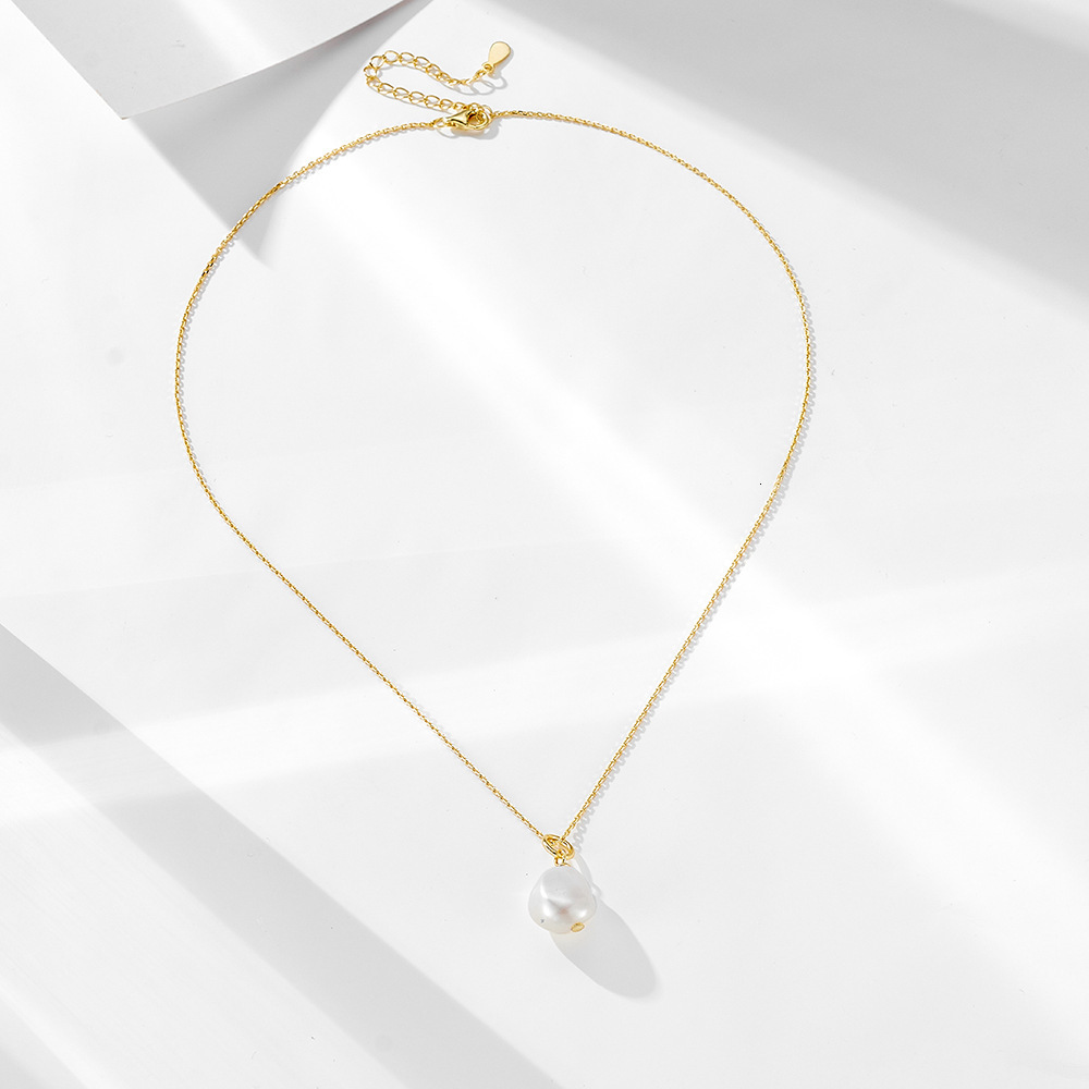 S Pure Sier Natural Freshwater Necklace for Women, Baroque Irregular Pearl Pendant Clavicle Chain