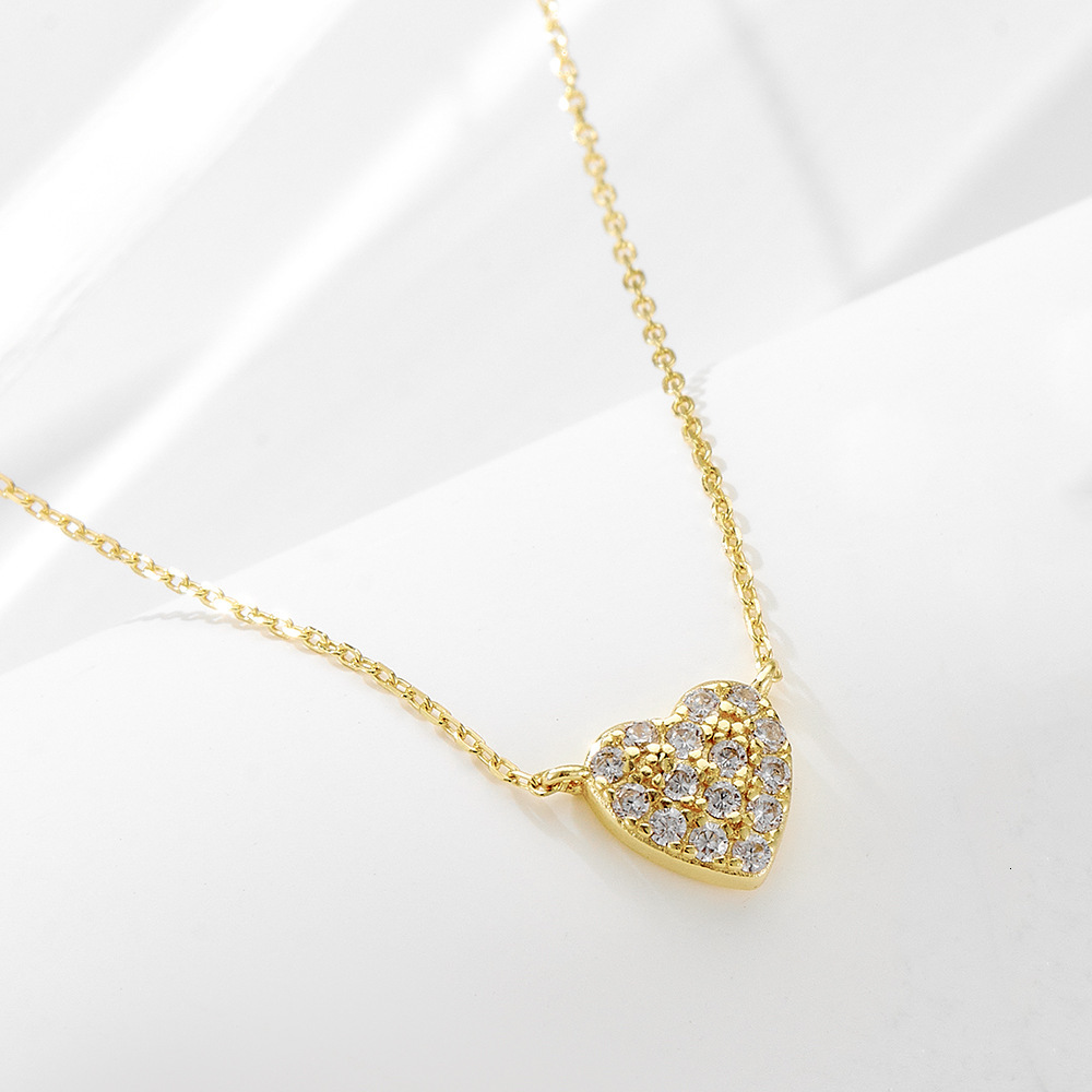 S Pure Sier Heart-Shaped Micro-Paved Zircon Necklace for Women, Light Ins Sweet Versatile Full Dia Heart Collarbone Chain Jewelry for Women