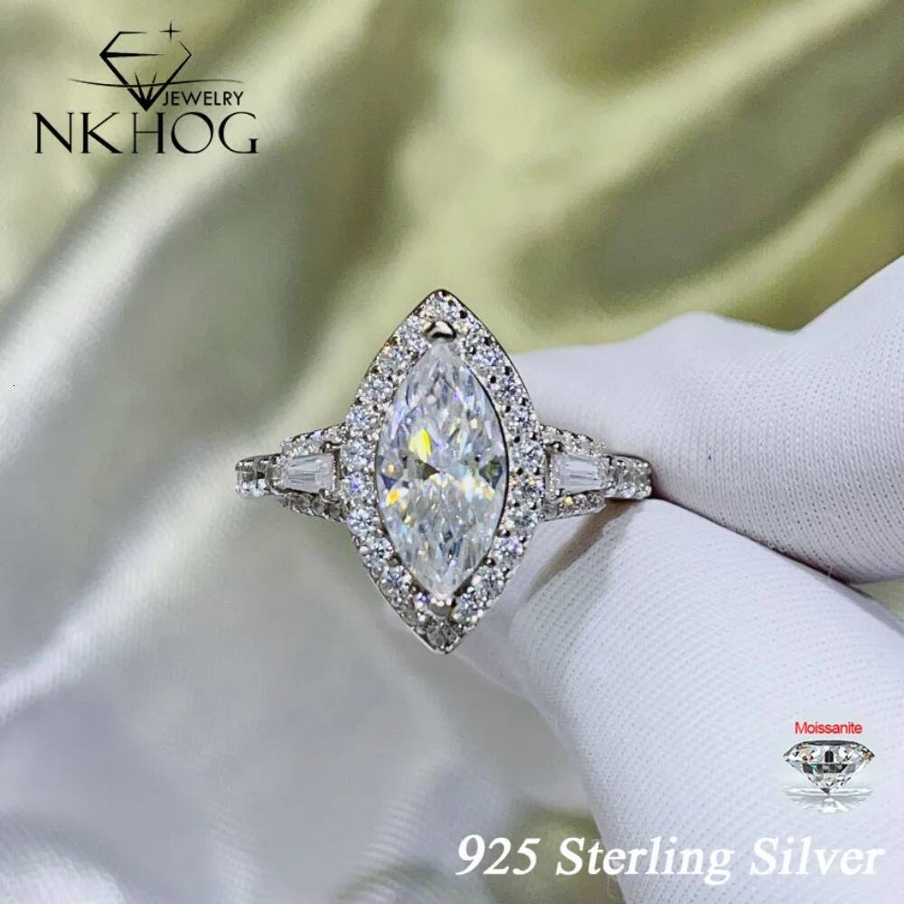 NKHOG 1-2CT Colorful Moissanite Rings For Women 925 Sterling Silver Marquise Cut Diamond Wedding Engagement Band Luxury Jewelry