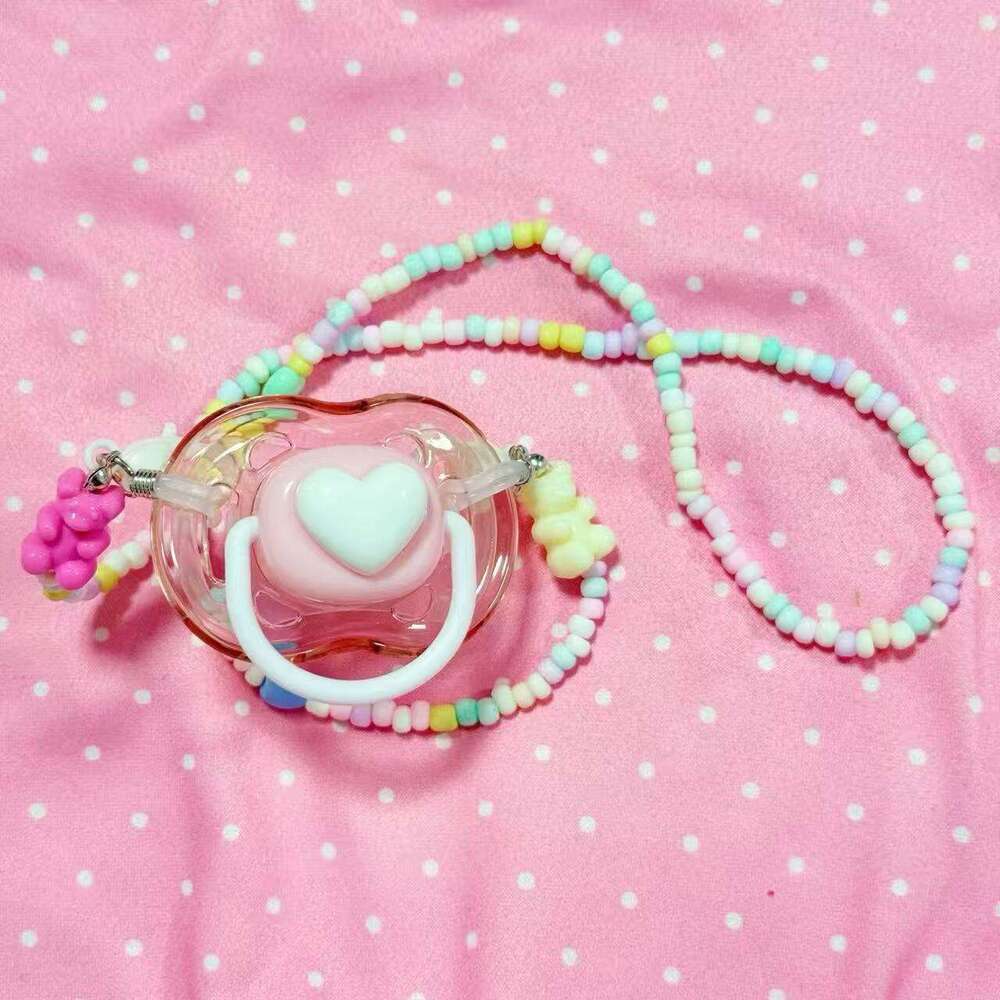 Cute Daughter Costume Adult Pacifier Transparent Soft Girl Heart Bow Candy Dopamine Necklace