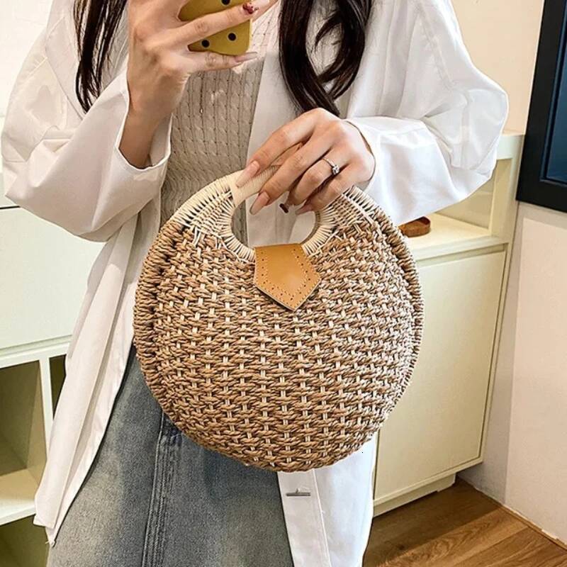 Casual Straw Woven Spherical Top-Handle Bags Retro Personality Fashion Popularity High Quality Handbag for Women Summer New high-quality