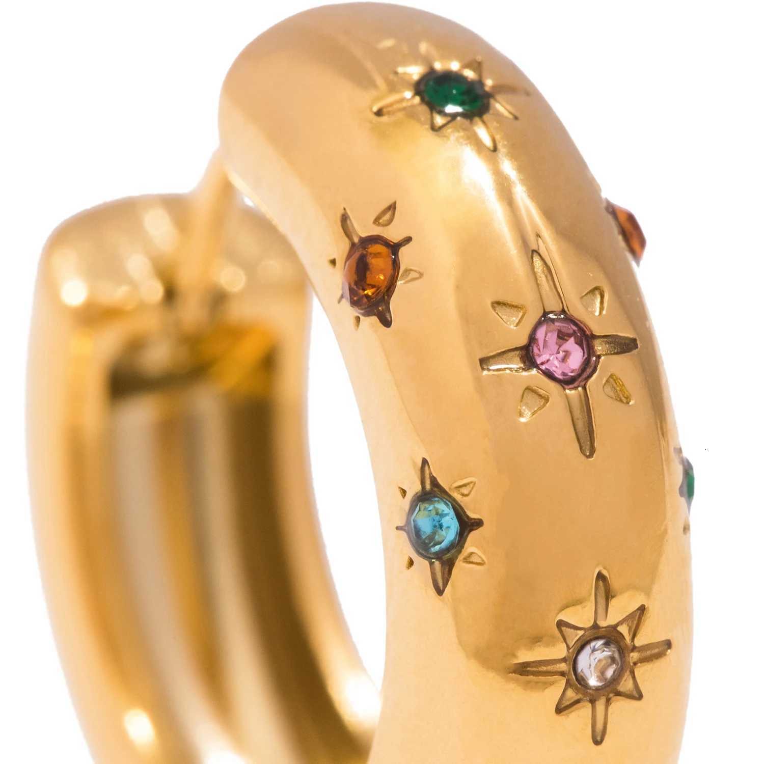 18K Gold Plated Stainless Steel Classic Inlaid Zircon Hoop Earrings for Women Exquisite Earrings XJ250814