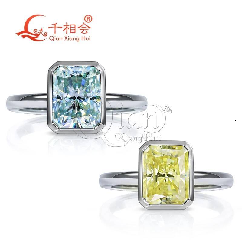 3ct Radiant Bezel Setting Moissanite Diamond Ring 7x9mm 925 Sterling Silver White Color Wedding Engagement Jewelry Gift