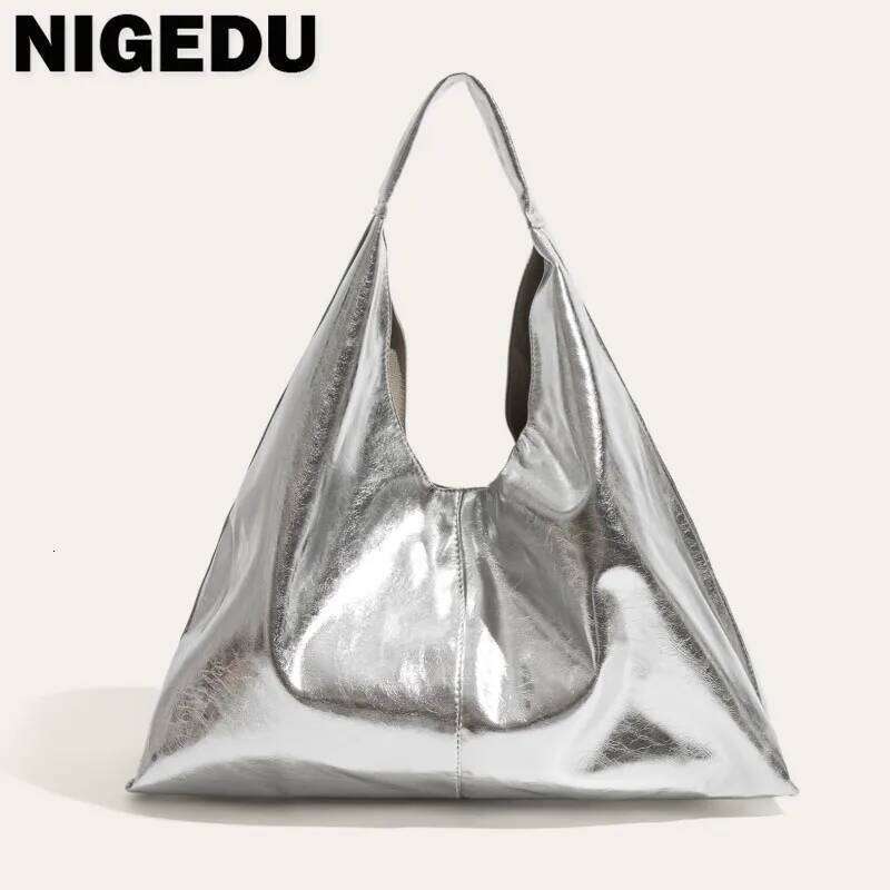 Oil Waxed Skin Women Handbag Fashion Female Shoulder Large Capacity Casual Big Totes Lady Hobos Bag Bolsa Feminine Sier