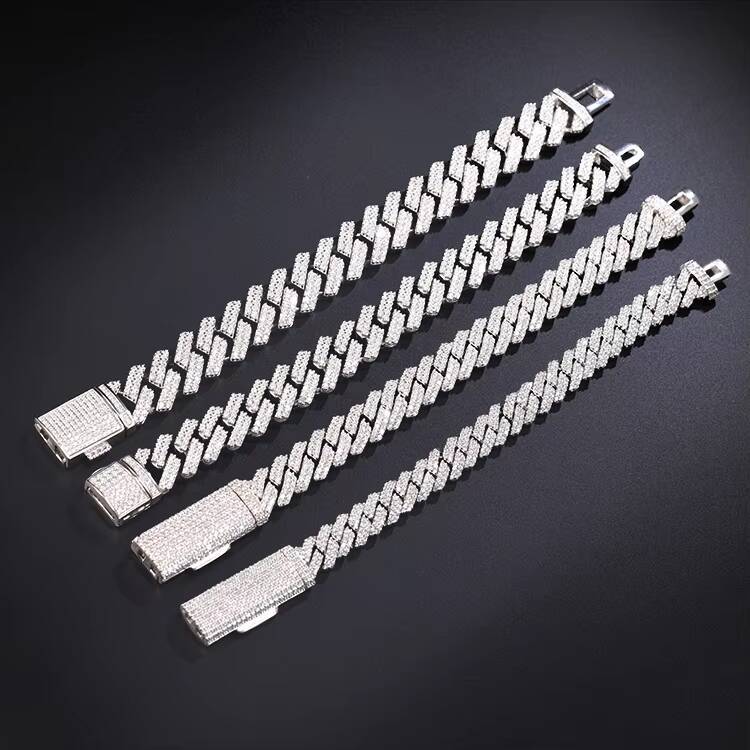 Fashion Hip Hop Cuban Bracelet 8mm-15mm Sterling Silver VVS1-D Moissanite 2 Rows Link Bracelet Gift
