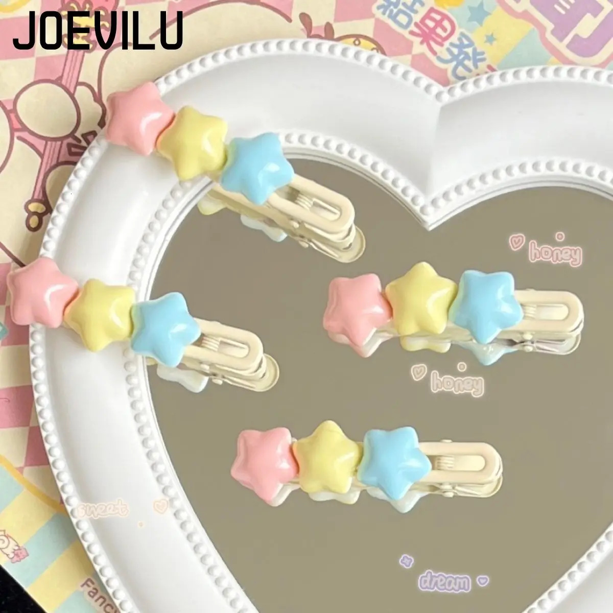 Pastel Star Hair Clips Cute 3 Color Kawaii Barrettes for Girls Long Wavy BB Hairpins for Side Bangs Aesthetic Hair Accessories 250812