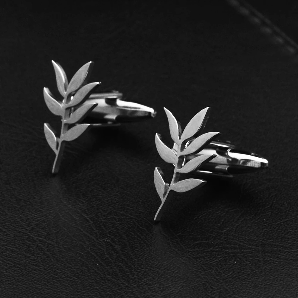 Wholesale Fashion Cufflinks Stainless Steel Olive Branch Pattern Cuff Ornaments Wedding Father Husband Holiday Gifts 250812