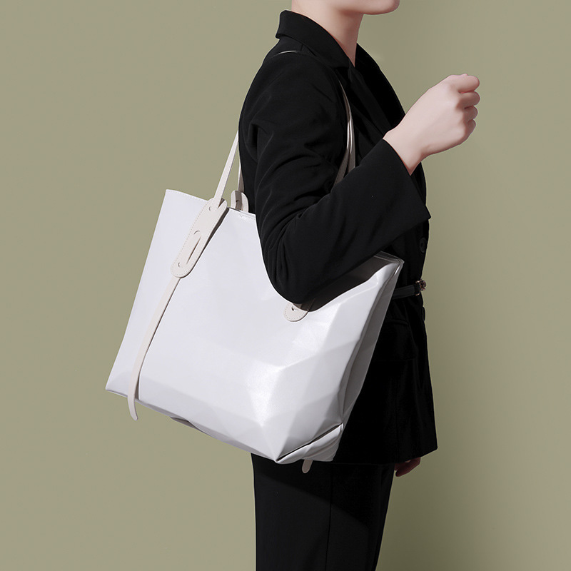 Design Geometric Quilted Tote Large Capacity OL Style Commuter Shoulder Underarm Bag for Women