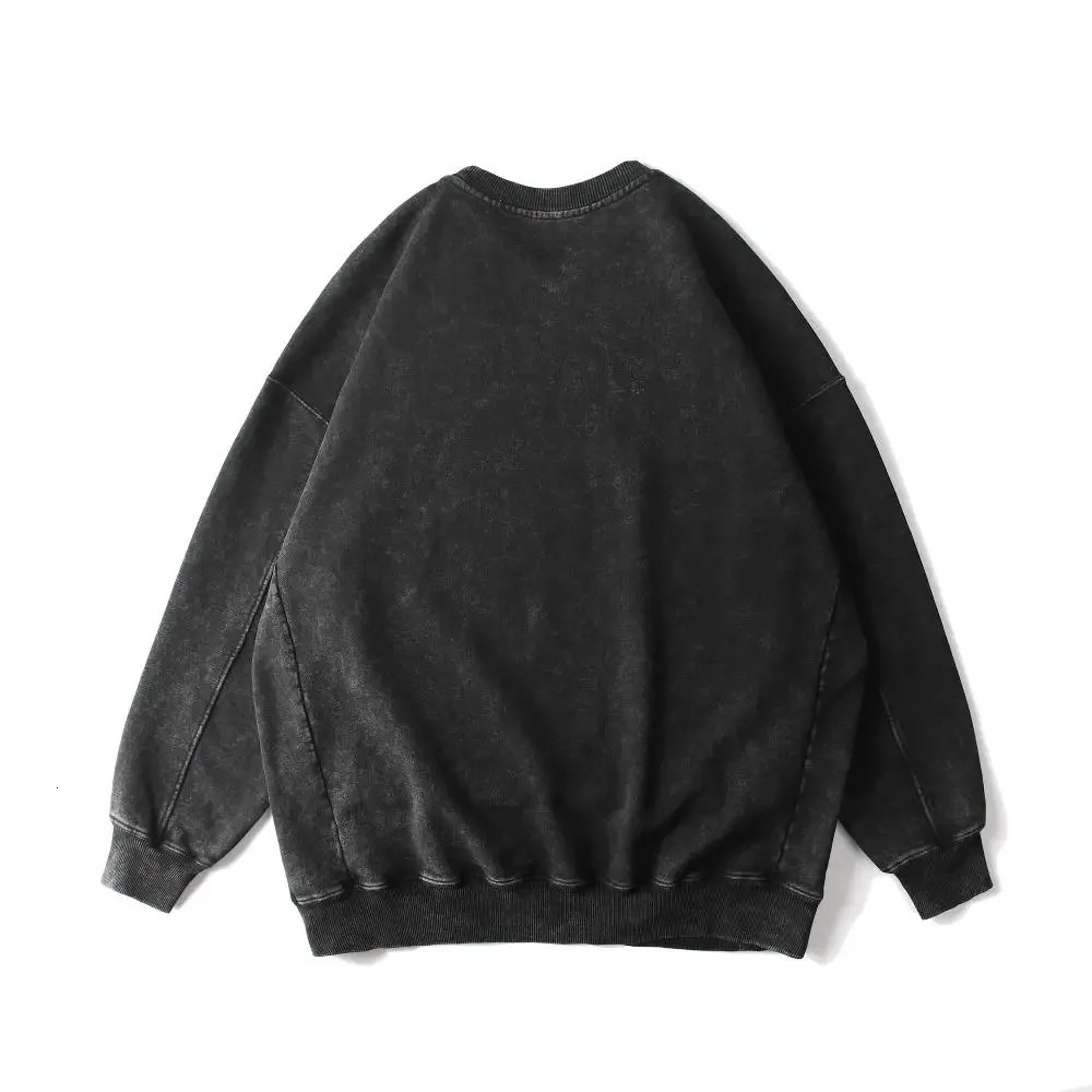 oversize Heavy Pure Cotton Washed Old Sweater Men and Women Casual American Retro Pocket round Neck Long Sleeve Top 250813