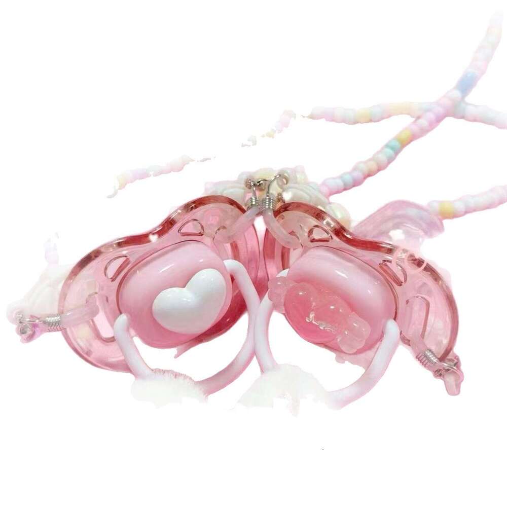 Cute Daughter Costume Adult Pacifier Transparent Soft Girl Heart Bow Candy Dopamine Necklace