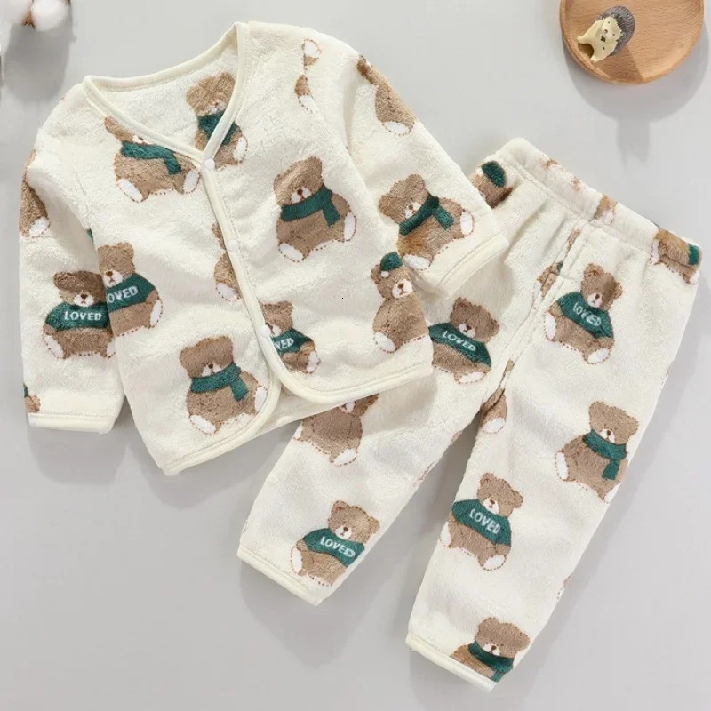 2Pcs Set born Baby Clothing Flannle Spring Autumn Set for Babies Soft Toddler Jacket Cartoon Boys Girls Set 0-24M 250813