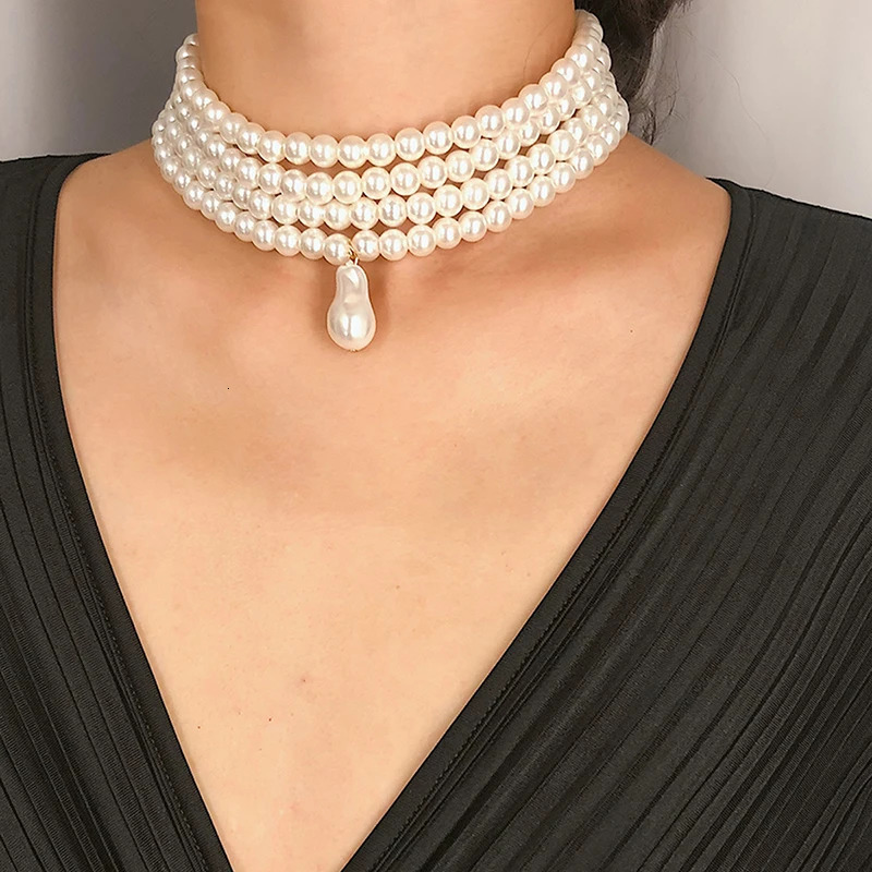 Classic Layered Strand Round Pearls Beads Collar Choker Necklace For Women Irregular Baroque Pearl Pendant Wedding Gift 250811