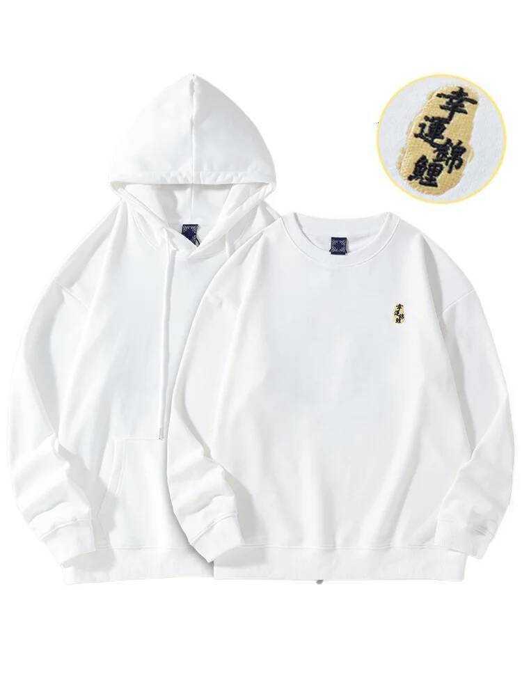 Autumn Embroidery Men Women Chinese Carp Casual Crewneck Sweatshirt Cotton Fashion Hooded Hoodies Haruku Unisex Male