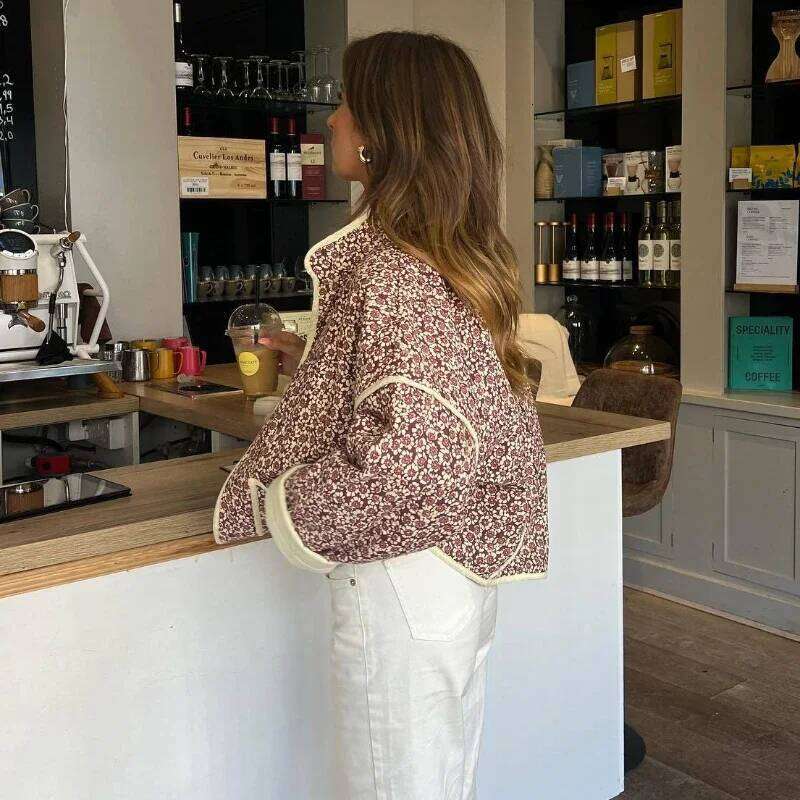 Designer Clothing 2025 TARUXY Flower Print Jackets For Women Fashion Pocket Slim Coat Womens Clothes Street Casual Autumn Cardigan Female New Outerwea