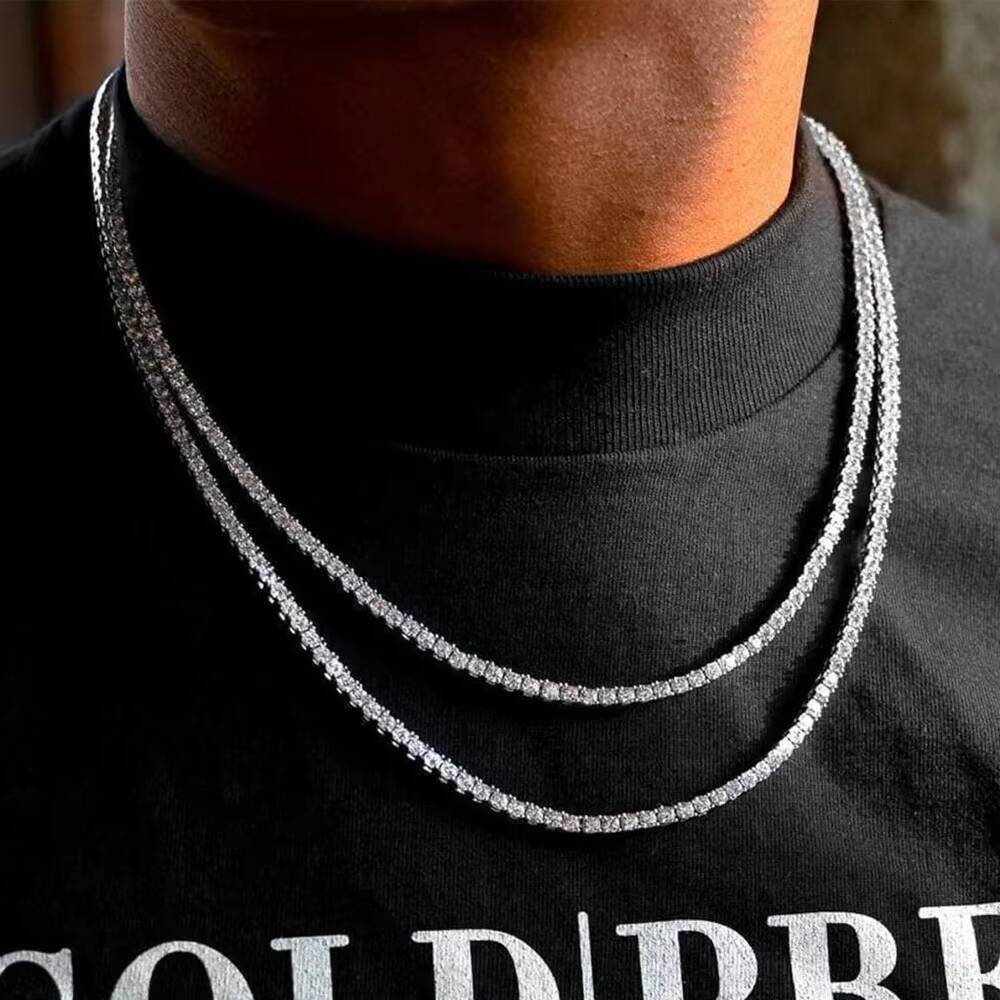 Hiphop Jewelry Iced Out 925 Sterling Silver 2mm 3mm 4mm 5mm 6.5mm Moissanite Tennis Chain