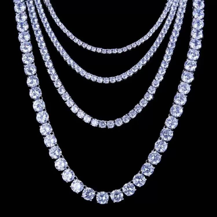 14k White Gold Iced Out 2mm * 5mm Lab Grown Diamond Tennis Necklace Chain