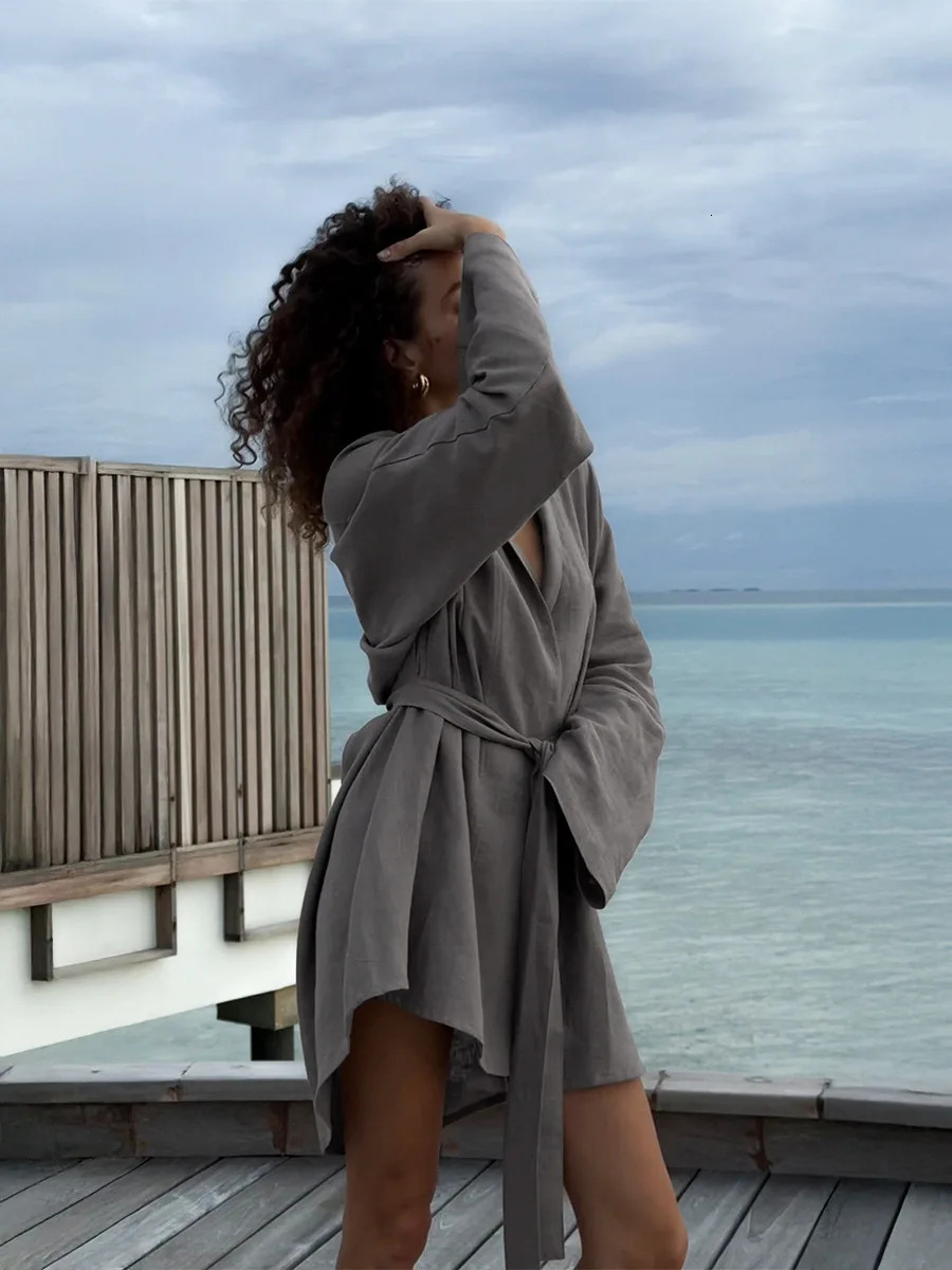 Bornladies Cotton And Linen Robe Dress 2025 Autumn Winter Womens Lace Long Sleeve Dress Casual And Comfortable Beach Dress 250813